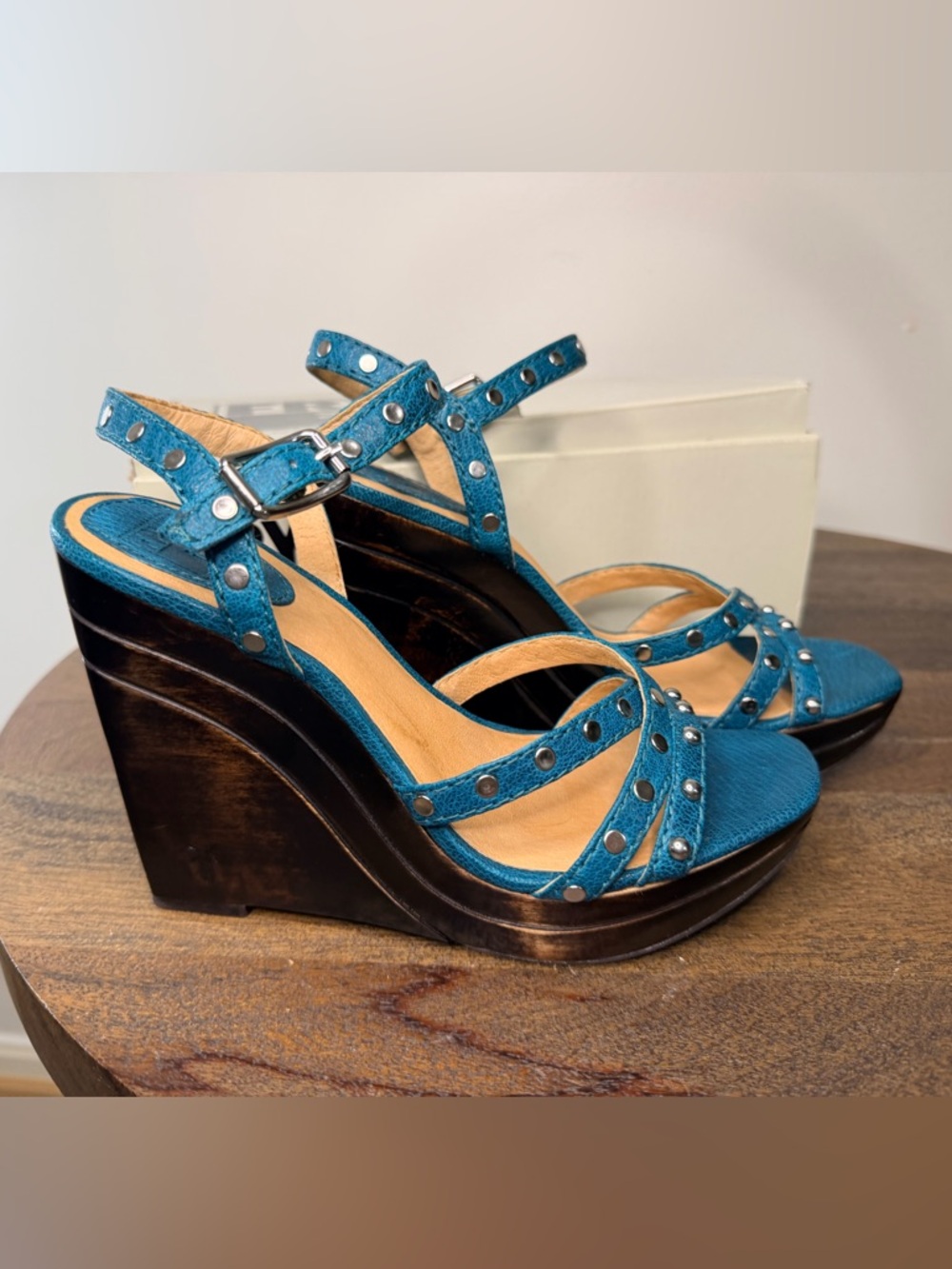 Frye Bridget Studded Wedge Sandals Size 7.5